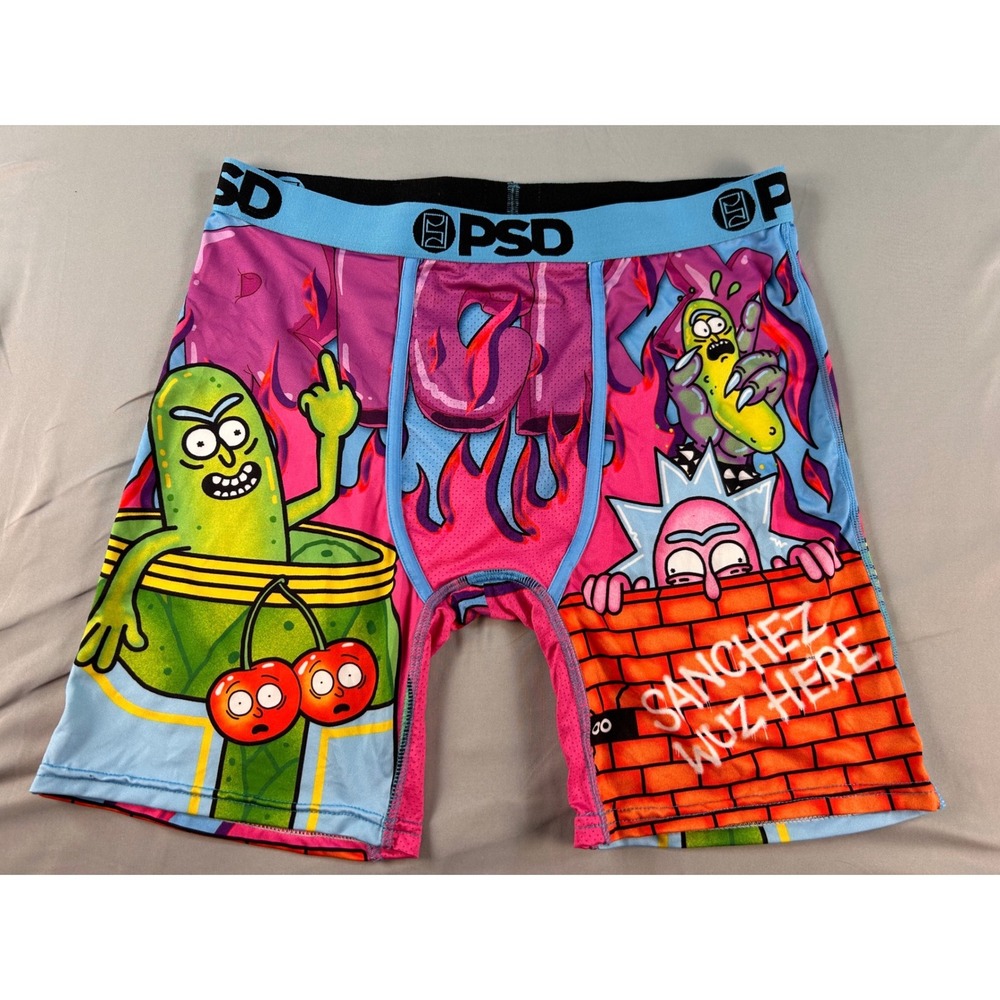 PSD Rick and Morty Pickle Rick Boxer Briefs Mens Large Pink Blue Graphic